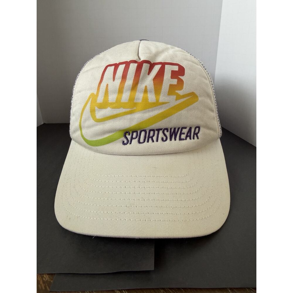 Vintage Nike Sportswear trucker hat with a multicolored gradient logo